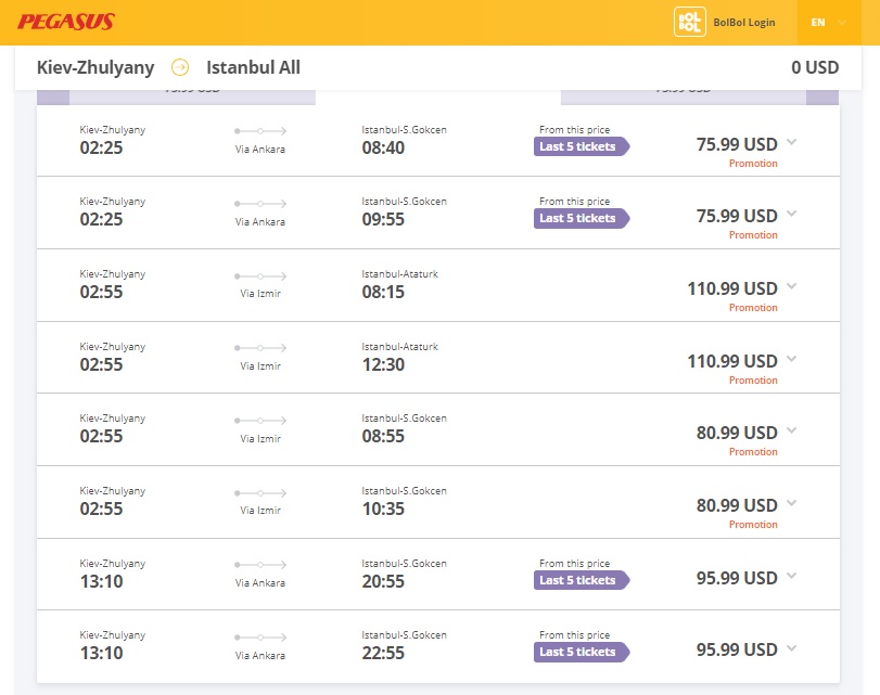 Kiev-Istanbul. Flight schedule 
