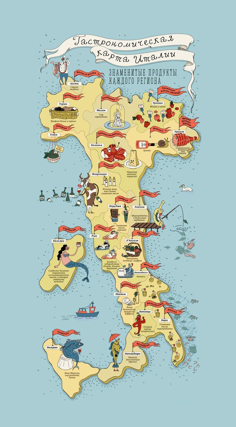Карта Италии. Кухня Италии